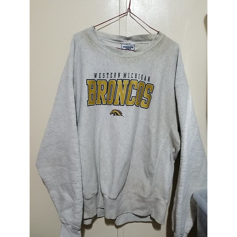Vintage‎ Western Michigan Broncos Sweatshirt Size XL Y2K Distressed Stained